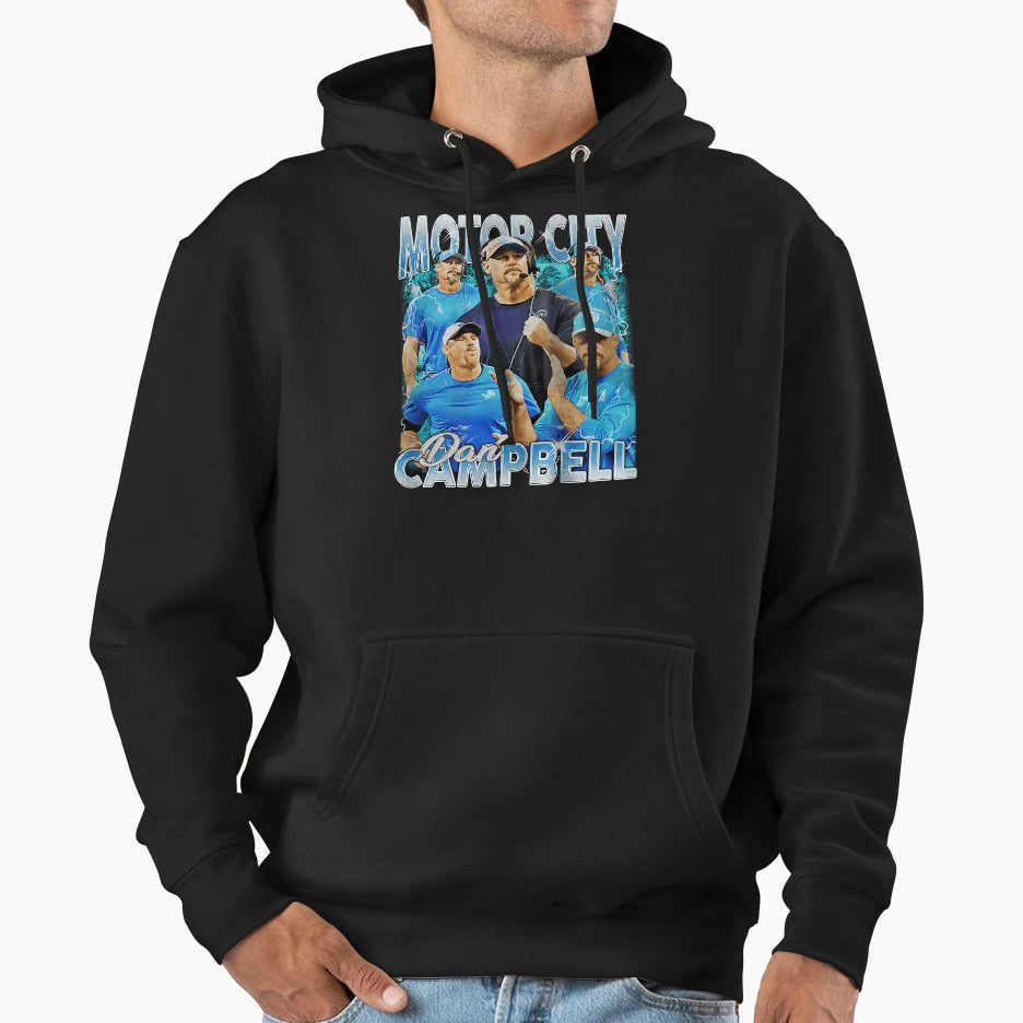 Dan Campbell Motor City Detroit Lions Hoodie - Trendy Graphic for Adults - T-Shirt, Sweatshirt, Hoodie