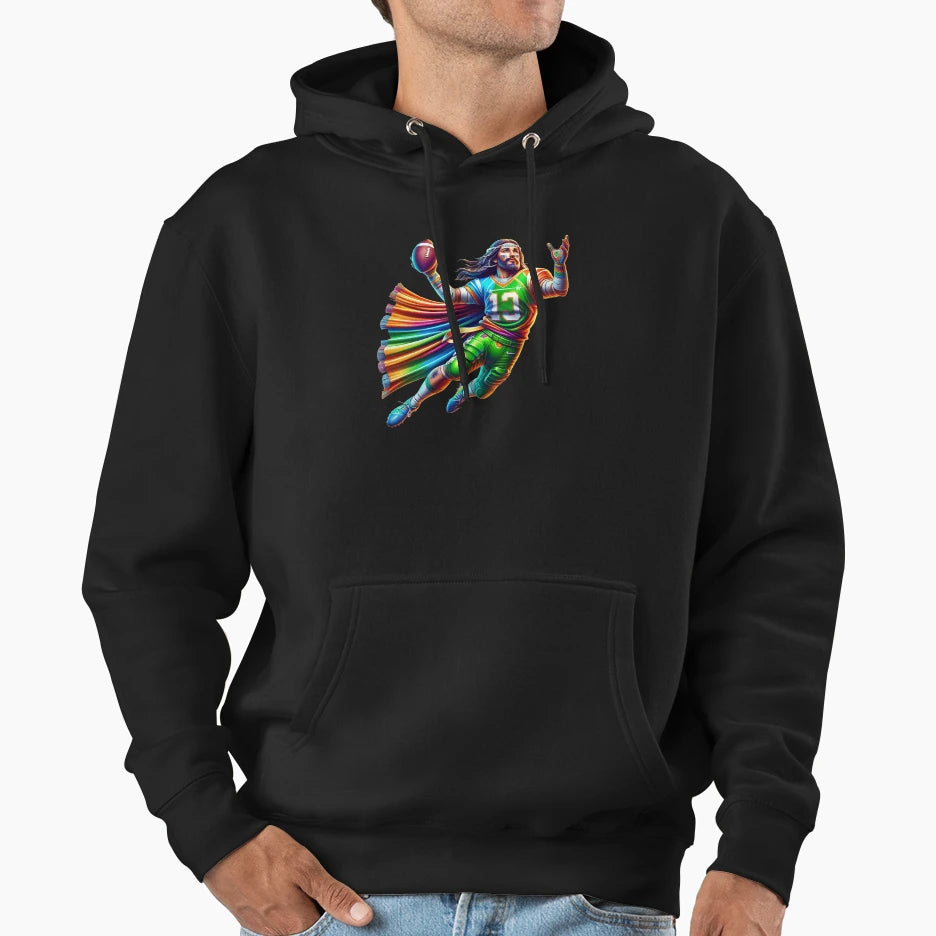 Energetic Savior Animated Jesus American Hoodie - Aesthetic Graphic Unisex - T-Shirt, Sweatshirt, Hoodie