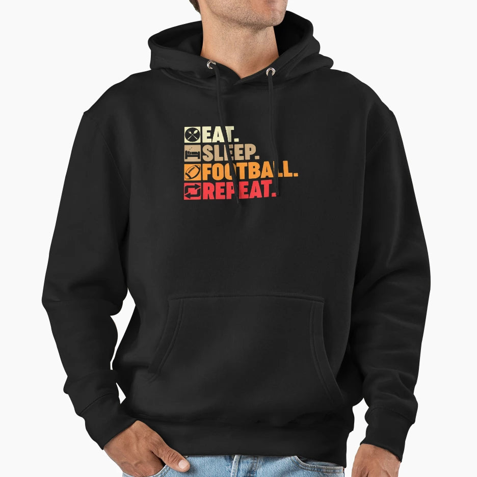 Eat Sleep Football Repeat Coach Hoodie - Minimalist Print for Adults - T-Shirt, Sweatshirt, Hoodie