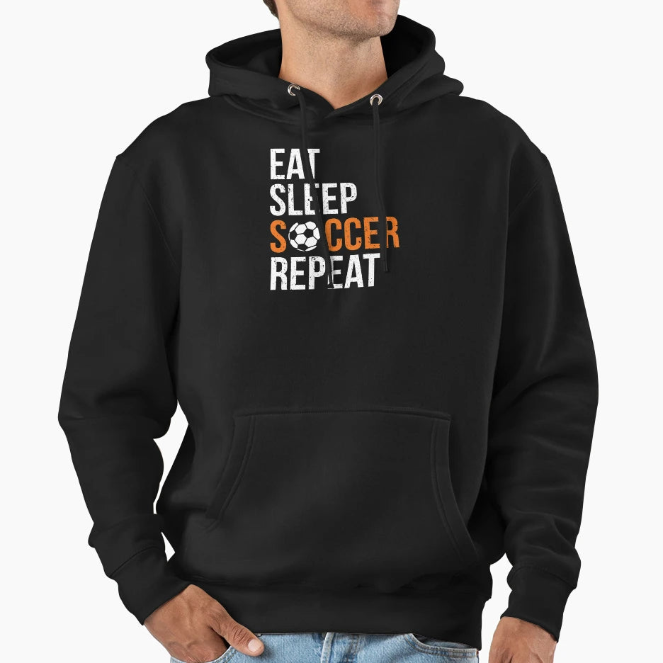 Eat Sleep Soccer Repeat Hoodie - Minimalist Print for Adults - T-Shirt, Sweatshirt, Hoodie