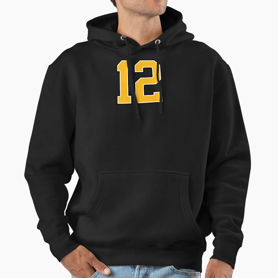 Yellow Number 12 Lucky Sports Jersey Hoodie - Streetwear Style Men Women - T-Shirt, Sweatshirt, Hoodie