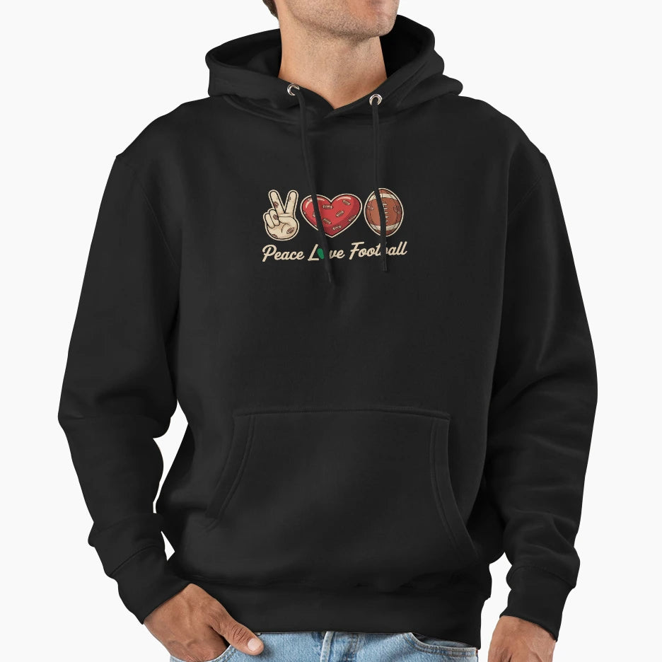 Peace Love Football Lovers American Hoodie - Casual Everyday Wear Unisex - T-Shirt, Sweatshirt, Hoodie