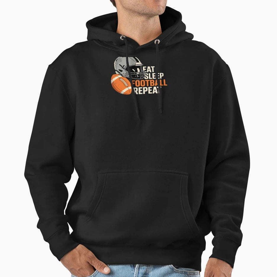 Eat Sleep Football Repeat Funny T-Shirt - Minimalist Print Men Women - T-Shirt, Sweatshirt, Hoodie