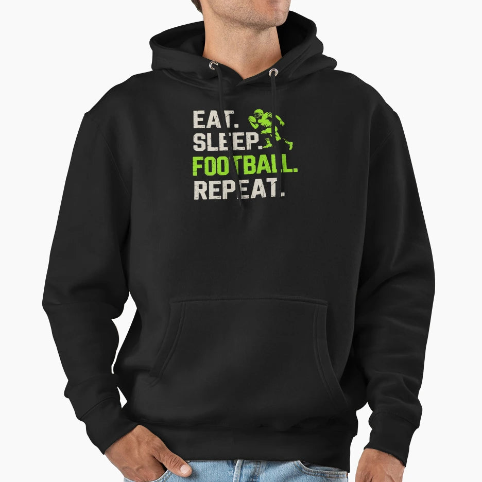 Eat Sleep Football Repeat Football Player Hoodie - Custom Art Print Unisex - T-Shirt, Sweatshirt, Hoodie