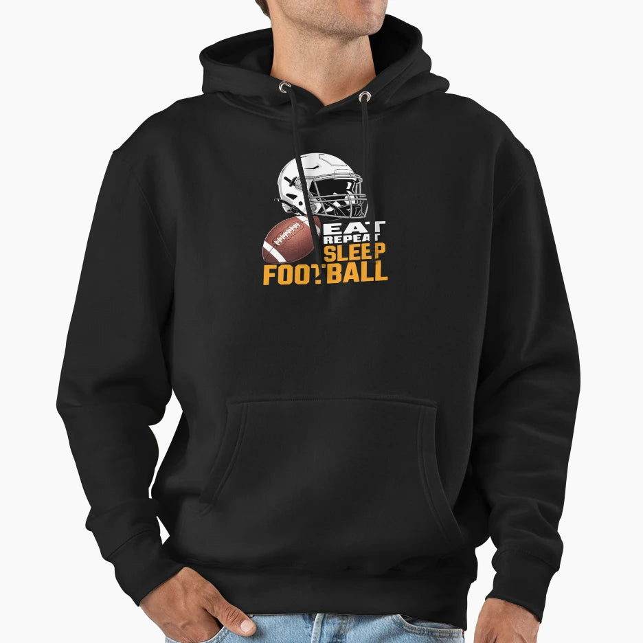Eat Sleep Football Repeat Funny Hoodie - Fun Novelty Design Unisex - T-Shirt, Sweatshirt, Hoodie