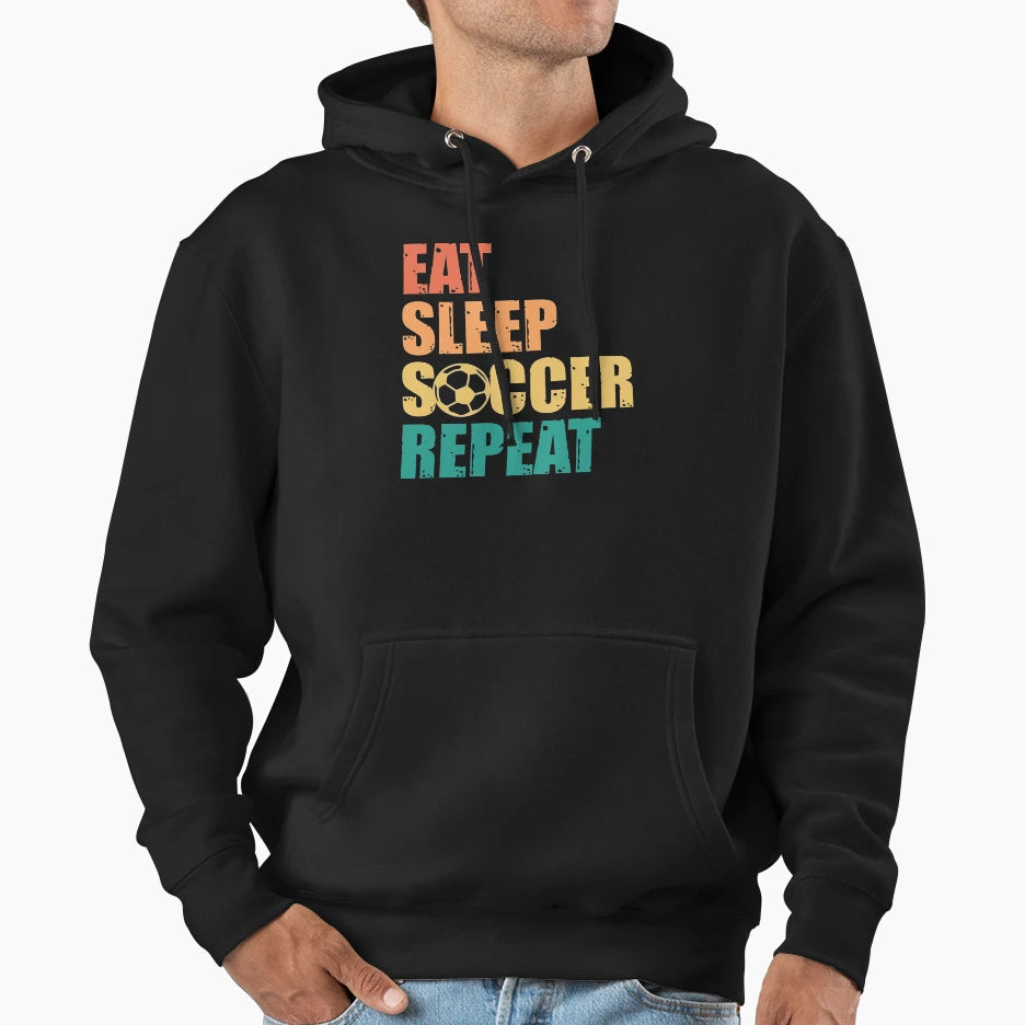 Eat Sleep Soccer Repeat Hoodie - Minimalist Print for Adults - T-Shirt, Sweatshirt, Hoodie