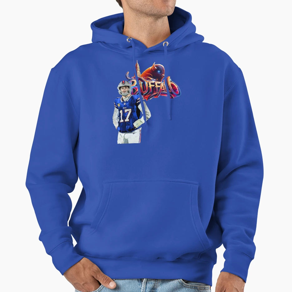 Buffalo Bills 17 City Skyline And Buffalo Hoodie - Trendy Graphic Unisex - T-Shirt, Sweatshirt, Hoodie