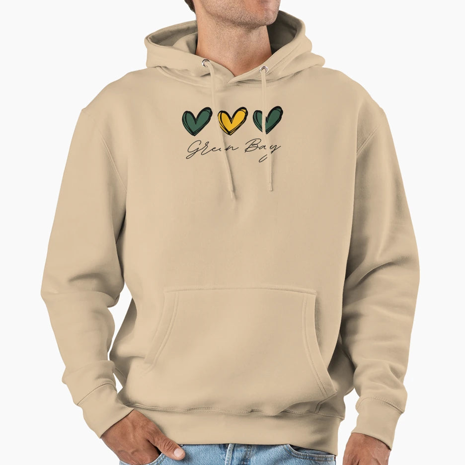 Green Bay Hearts Go Pack Go Hoodie - Casual Everyday Wear Men Women - T-Shirt, Sweatshirt, Hoodie