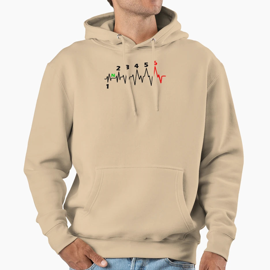 Motorcycle 6 Gearshift Heartbeat Motorsport Hoodie - Unique Graphic Unisex - T-Shirt, Sweatshirt, Hoodie