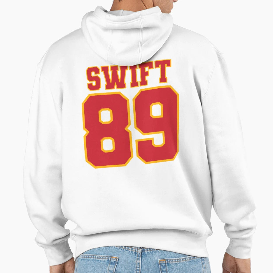 Swift Kelce 89 White Hoodie - Fun Novelty Design Unisex - T-Shirt, Sweatshirt, Hoodie