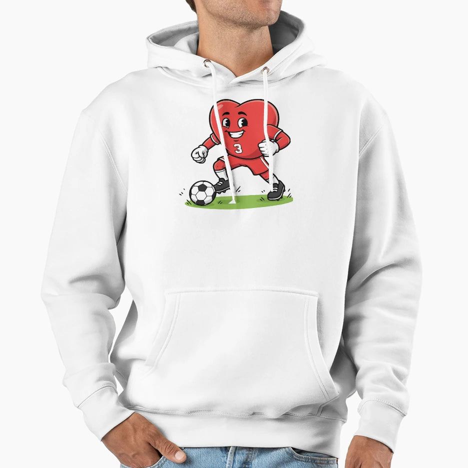 Heart Football Player Cartoon Mascot Art Hoodie - Graphic Print for Adults - T-Shirt, Sweatshirt, Hoodie