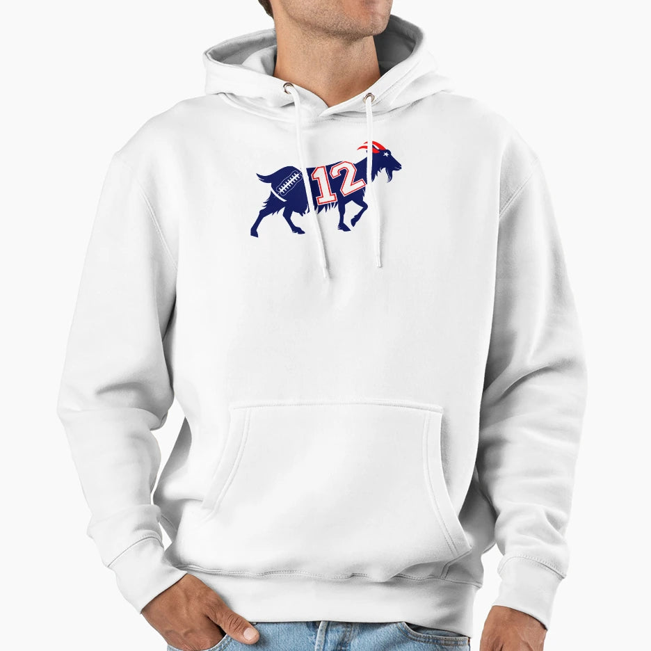 New England Football Goat 12 Hoodie - Casual Everyday Wear Men Women - T-Shirt, Sweatshirt, Hoodie