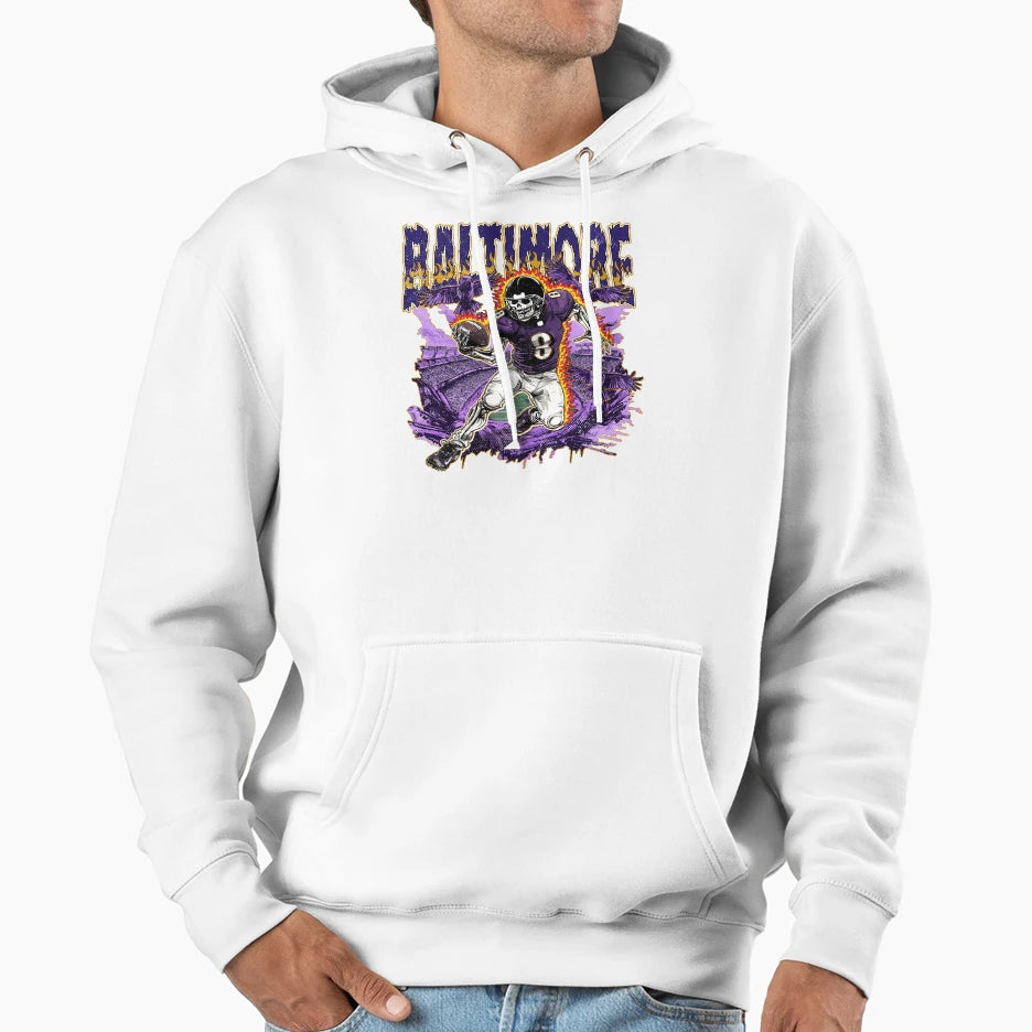 Baltimore Football Skull Hoodie - Custom Art Print Unisex - T-Shirt, Sweatshirt, Hoodie
