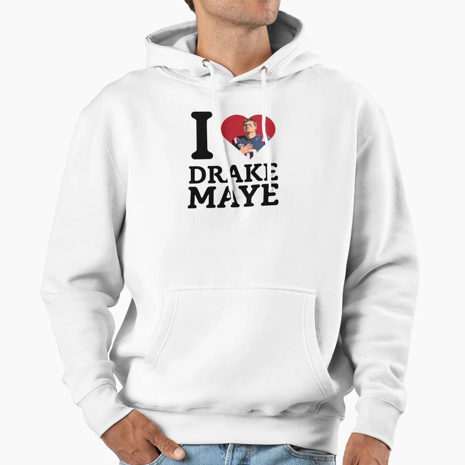 I Love Drake Maye Heart Hoodie - Custom Art Print for Adults - T-Shirt, Sweatshirt, Hoodie