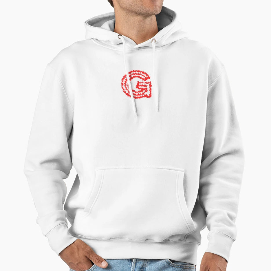 Letter G Red Static Glitch Art Hoodie - Minimalist Print for Adults - T-Shirt, Sweatshirt, Hoodie