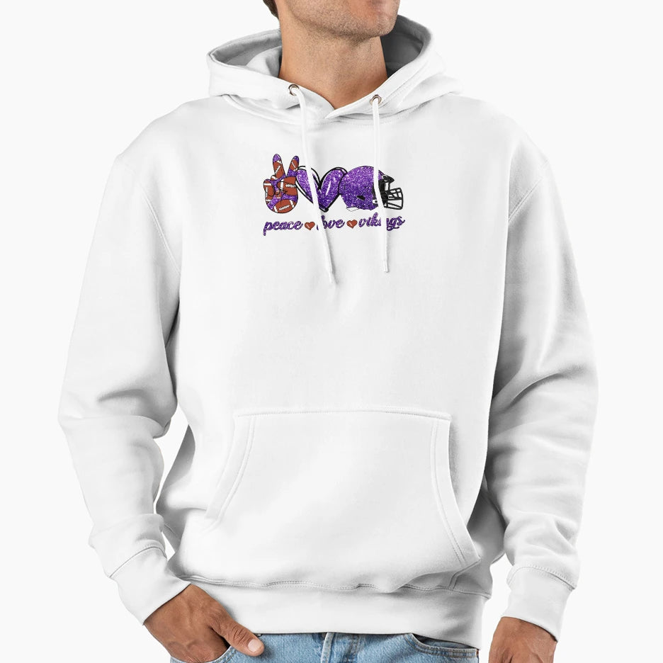 Peace Love Vikings Football Team Hoodie - Streetwear Style for Adults - T-Shirt, Sweatshirt, Hoodie