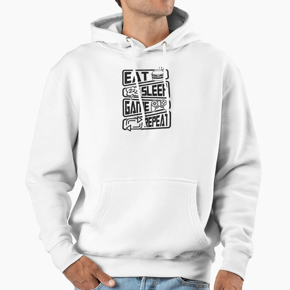 Eat Sleep Game Repeat Hoodie - Minimalist Print for Adults - T-Shirt, Sweatshirt, Hoodie