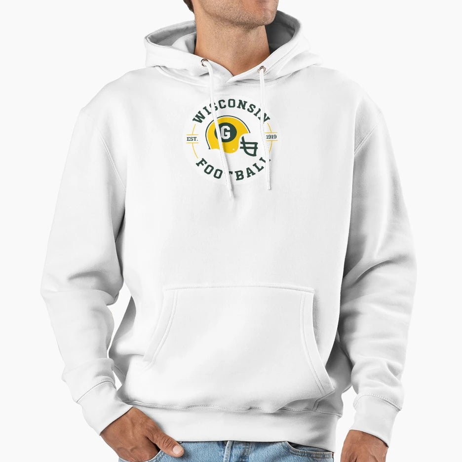 Wisconsin Football Badge Hoodie - Fun Novelty Design Unisex - T-Shirt, Sweatshirt, Hoodie