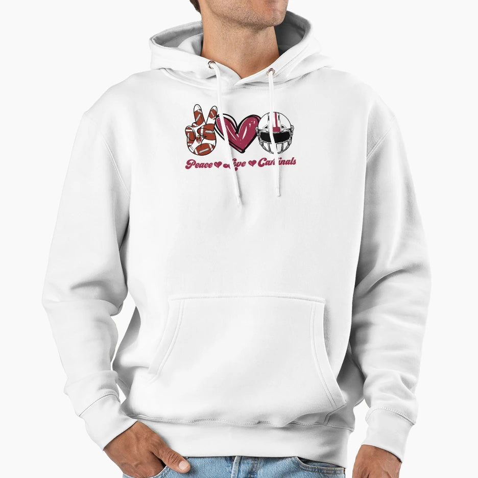 Peace Love Cardinals Football Team Hoodie - Trendy Graphic Men Women - T-Shirt, Sweatshirt, Hoodie