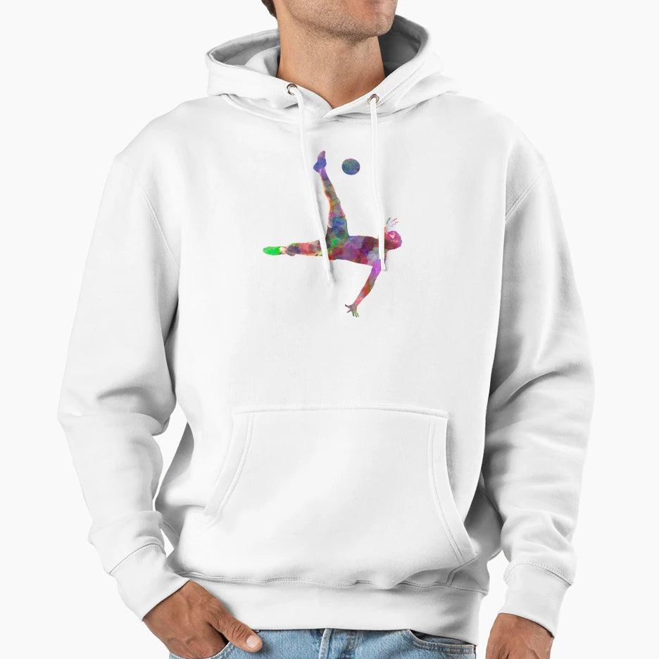 Soccer Football Player Flying Kicking Hoodie - Minimalist Print Unisex - T-Shirt, Sweatshirt, Hoodie