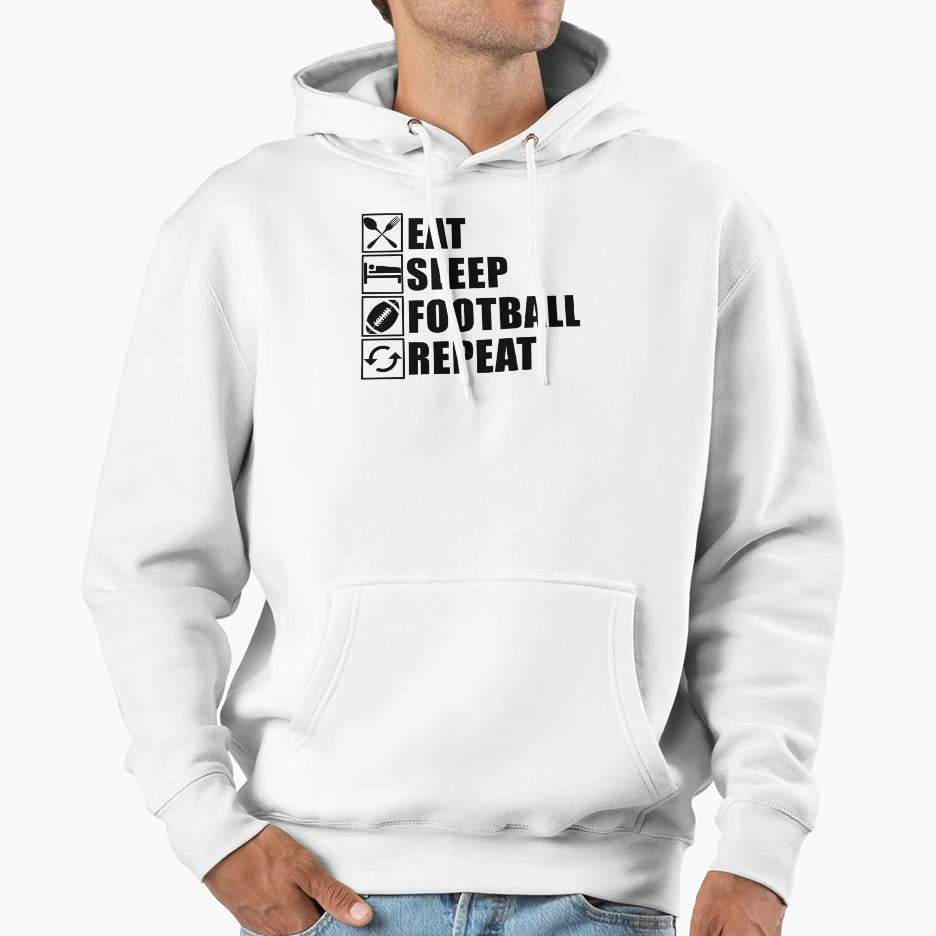Eat Sleep Football Repeat Hoodie - Minimalist Print Unisex - T-Shirt, Sweatshirt, Hoodie