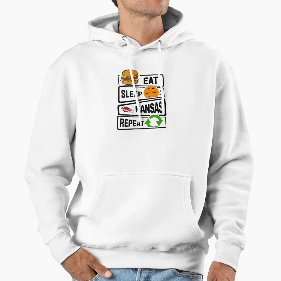 Eat Sleep Kansas Repeat Illustration Hoodie - Unique Graphic Men Women - T-Shirt, Sweatshirt, Hoodie