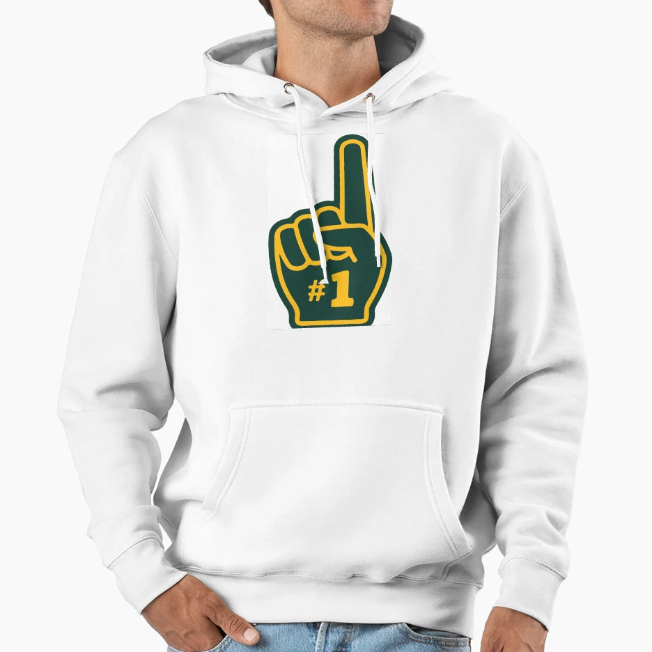 Packers Themed Number 1 Fan Foam Finger Hoodie - Aesthetic Graphic Unisex - T-Shirt, Sweatshirt, Hoodie