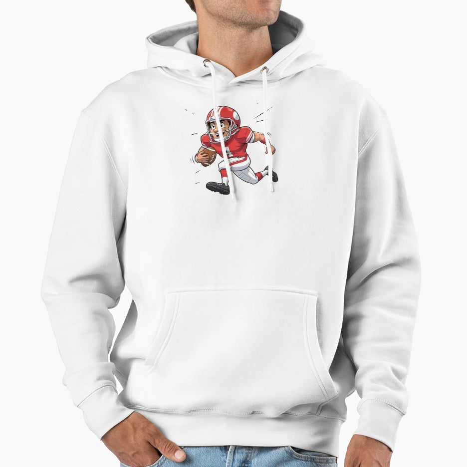 Dynamic Cartoon American Football Player Hoodie - Unique Graphic Unisex - T-Shirt, Sweatshirt, Hoodie