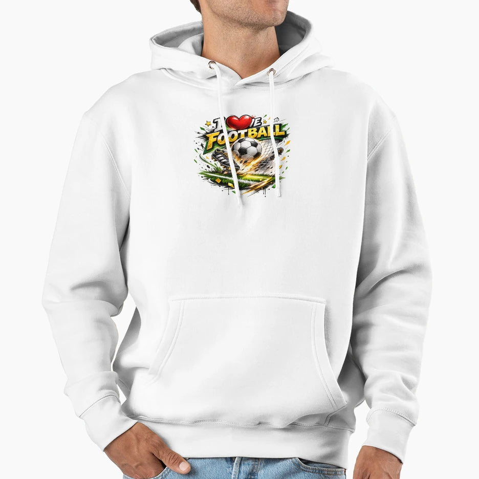I Love Football Energetic Soccer Fan Hoodie - Graphic Print Men Women - T-Shirt, Sweatshirt, Hoodie
