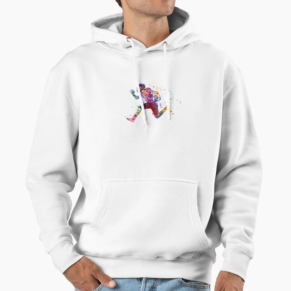 American Football Player Watercolor Hoodie - Fun Novelty Design Men Women - T-Shirt, Sweatshirt, Hoodie