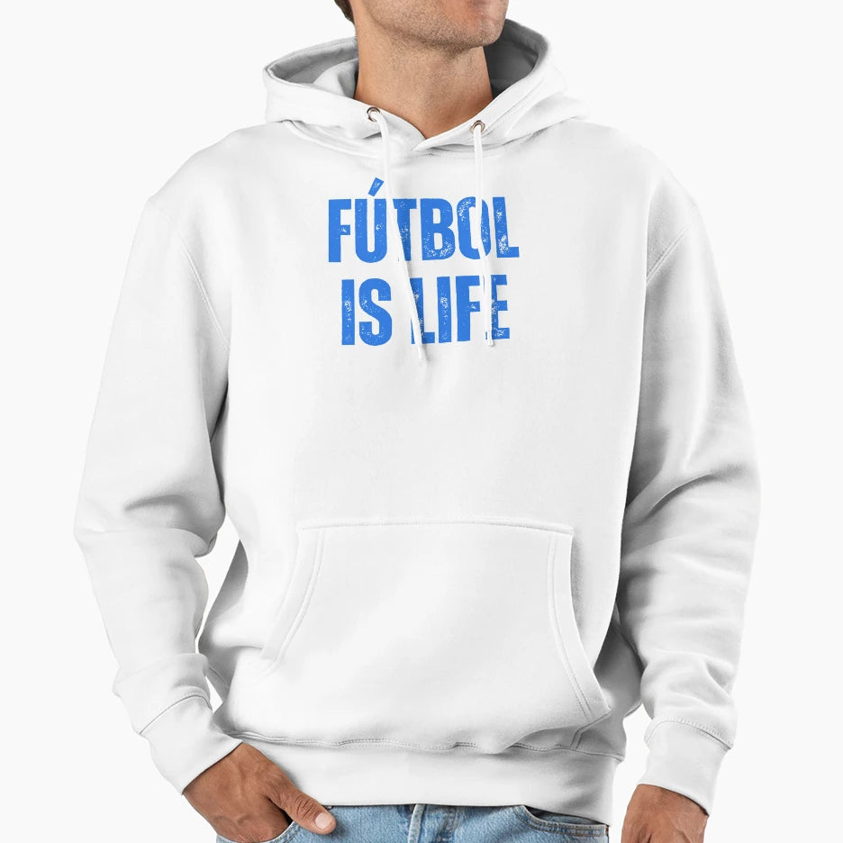 Futbol Is Life Blue White Car Bumper Hoodie - Novelty Apparel Unisex - T-Shirt, Sweatshirt, Hoodie