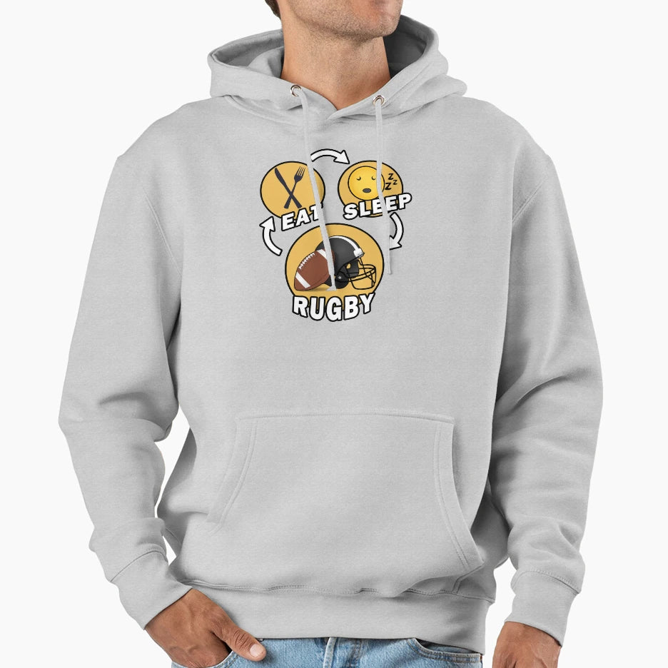 Eat Sleep Rugby Repeat Hoodie - Fun Novelty Design for Adults - T-Shirt, Sweatshirt, Hoodie