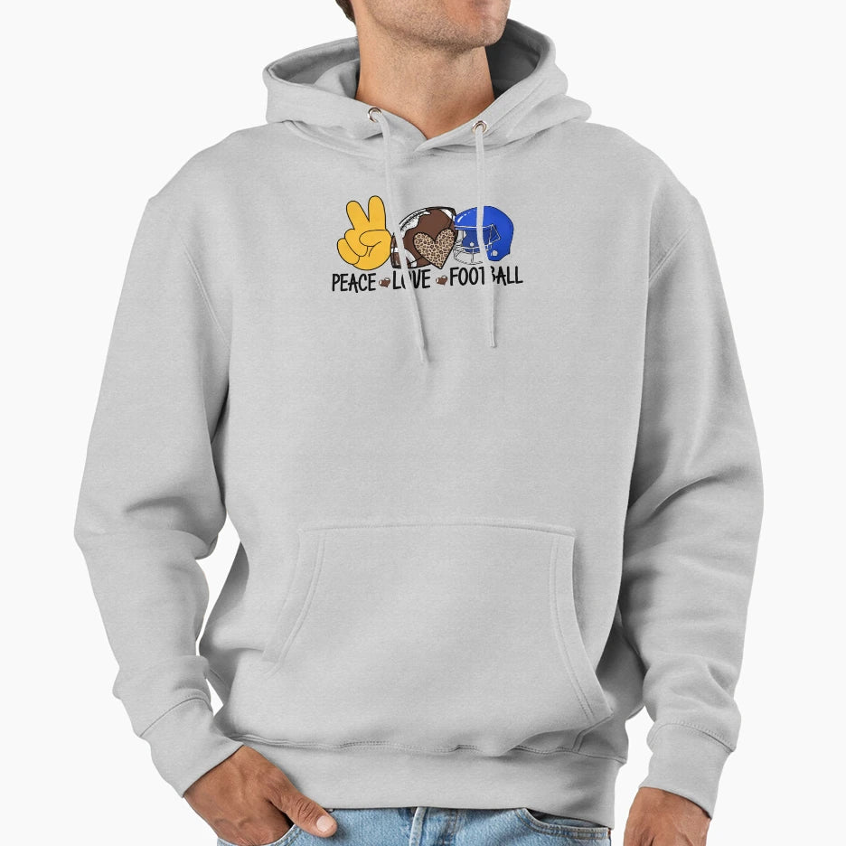 Peace Love Football Hoodie - Fun Novelty Design Men Women - T-Shirt, Sweatshirt, Hoodie