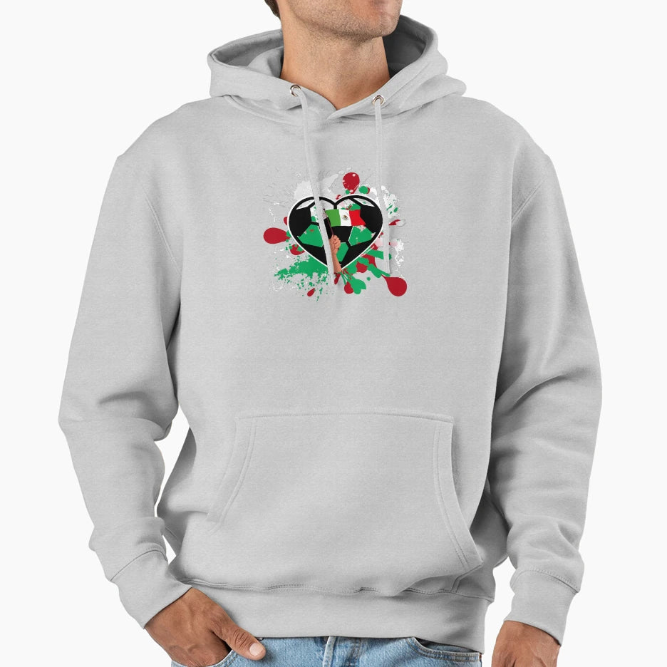 Mexican Flag Pride Soccer Heart Hoodie - Casual Everyday Wear Unisex - T-Shirt, Sweatshirt, Hoodie