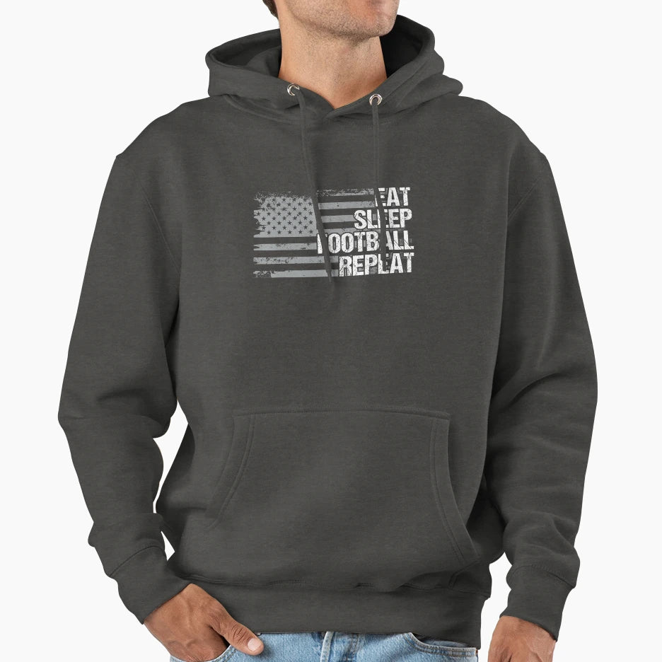Eat Sleep Football Repeat Us Flag Hoodie - Unique Graphic for Adults - T-Shirt, Sweatshirt, Hoodie