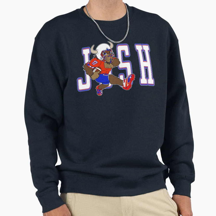 Buffalo Quarterback 17 Cartoon Bold Sweatshirt - Novelty Apparel Unisex - T-Shirt, Sweatshirt, Hoodie