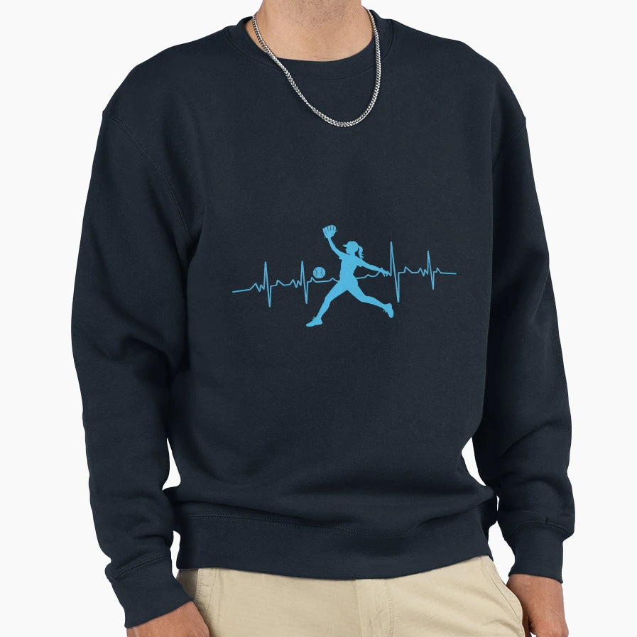 Softball Pitcher Heartbeat Softball Sweatshirt - Fun Novelty Design Unisex - T-Shirt, Sweatshirt, Hoodie