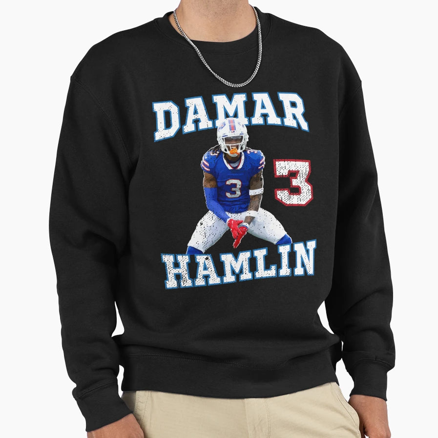 Damar Hamlin 3 Sweatshirt - Aesthetic Graphic Men Women - T-Shirt, Sweatshirt, Hoodie