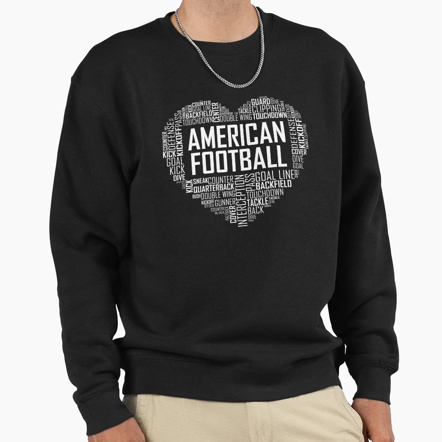Love American Football Heart Sweatshirt - Aesthetic Graphic Men Women - T-Shirt, Sweatshirt, Hoodie