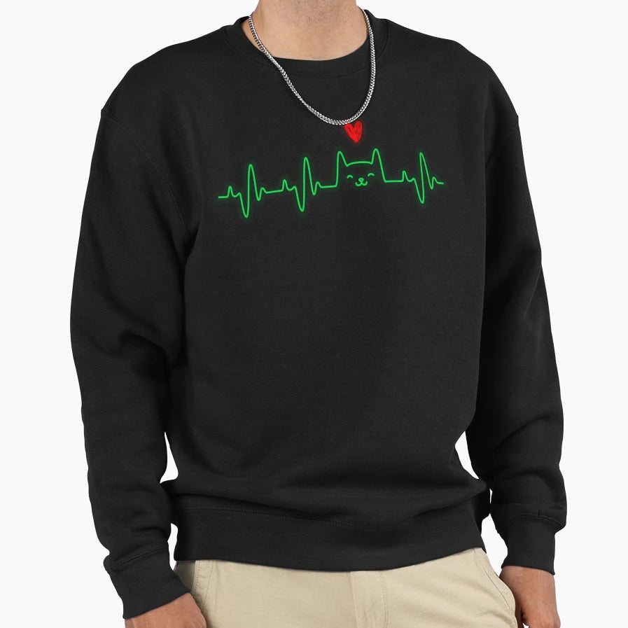 Cat Heartbeat Love Cats Womens Sweatshirt - Casual Everyday Wear Unisex - T-Shirt, Sweatshirt, Hoodie