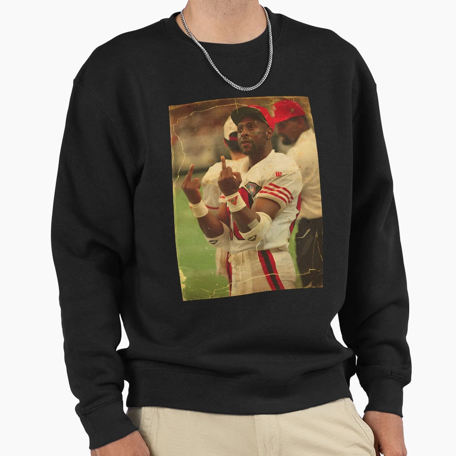 Memem Middle Finger Jerry Rice Sweatshirt - Unique Graphic for Adults - T-Shirt, Sweatshirt, Hoodie