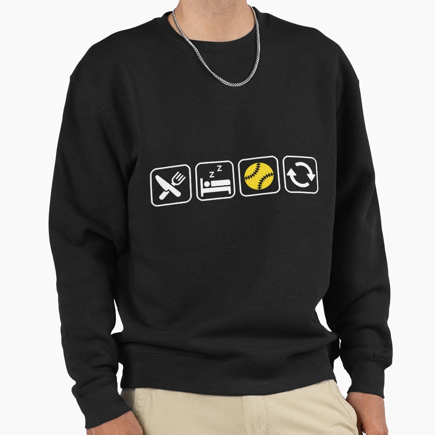 Eat Sleep Baseball Repeat Funny Sweatshirt - Custom Art Print Unisex - T-Shirt, Sweatshirt, Hoodie