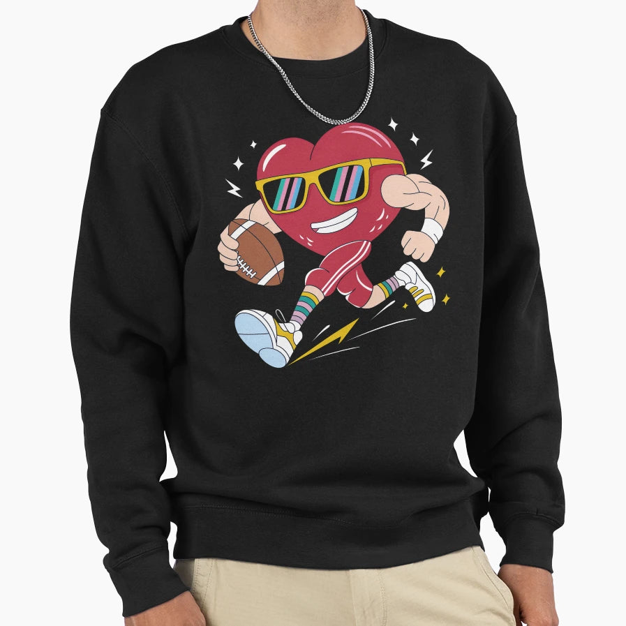 Valentines Day Heart Quarterback Sweatshirt - Novelty Apparel Men Women - T-Shirt, Sweatshirt, Hoodie