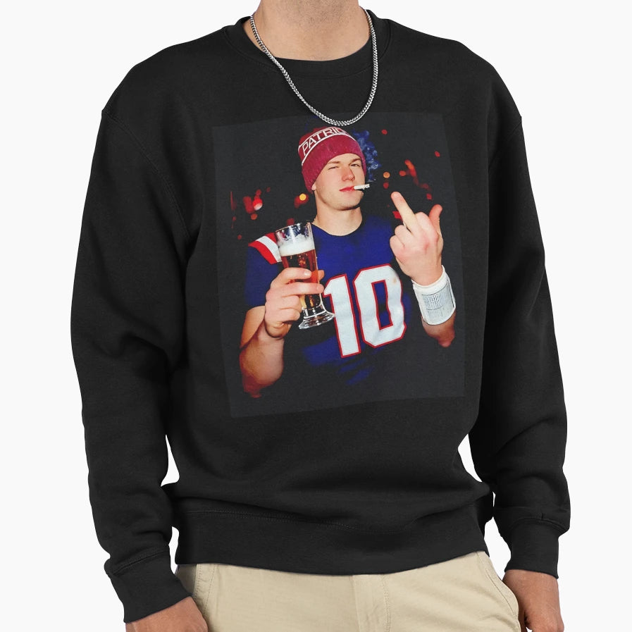 Drake Maye Smoking Middle Finger Sweatshirt - Unique Graphic Men Women - T-Shirt, Sweatshirt, Hoodie