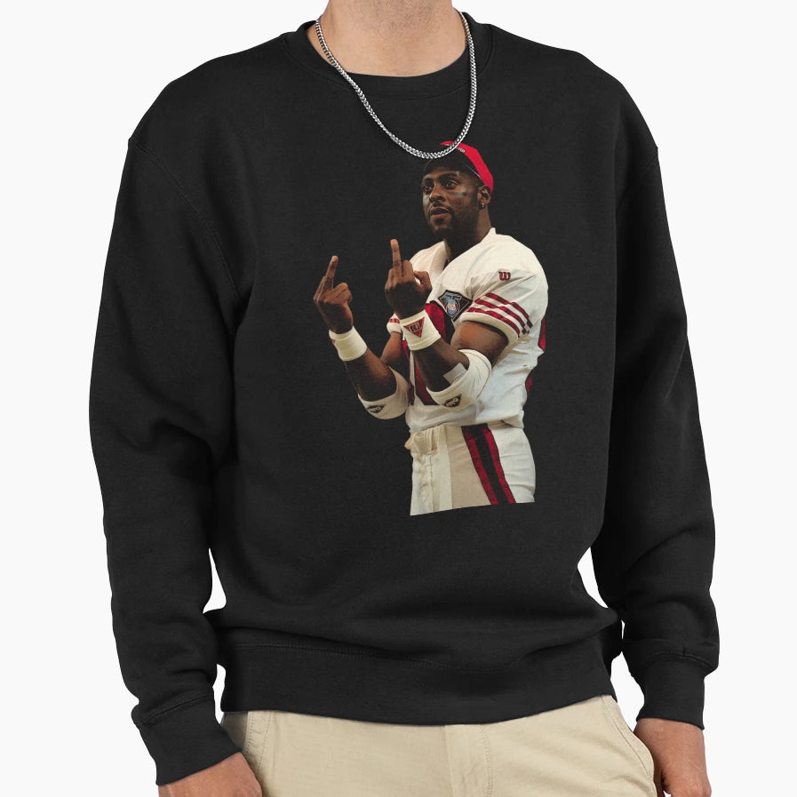 Memem Middle Finger Jerry Rice White Sweatshirt - Graphic Print for Adults - T-Shirt, Sweatshirt, Hoodie