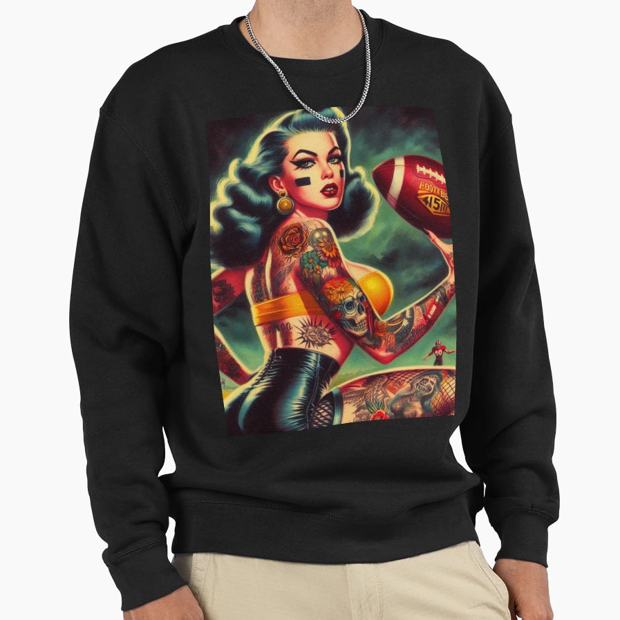 Football Pin Up Sweatshirt - Fun Novelty Design Men Women - T-Shirt, Sweatshirt, Hoodie
