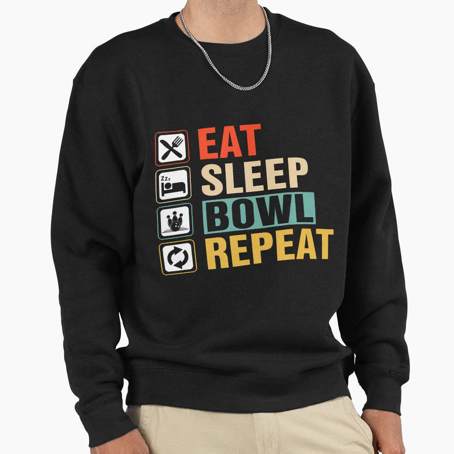 Eat Sleep Bowl Repeat Sweatshirt - Custom Art Print Men Women - T-Shirt, Sweatshirt, Hoodie