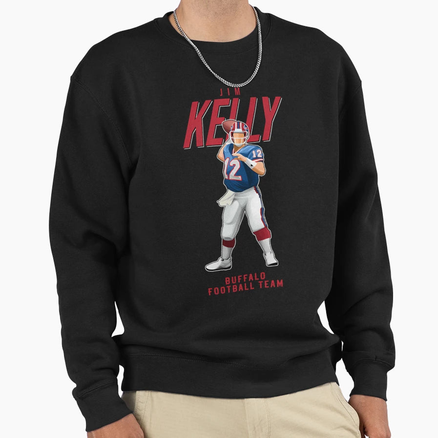 Jim Kelly 12 Buffalo Football Team Sweatshirt - Fun Novelty Design Unisex - T-Shirt, Sweatshirt, Hoodie
