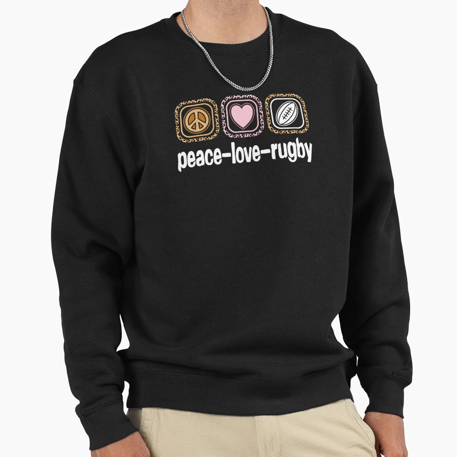 Peace Love Rugby Leopard Sports Sweatshirt - Aesthetic Graphic Men Women - T-Shirt, Sweatshirt, Hoodie