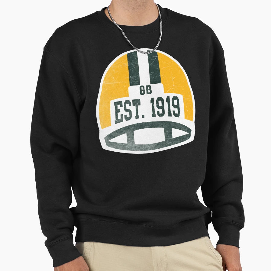 Green Bay Throwback Football Helmet Sweatshirt - Fun Novelty Design Unisex - T-Shirt, Sweatshirt, Hoodie